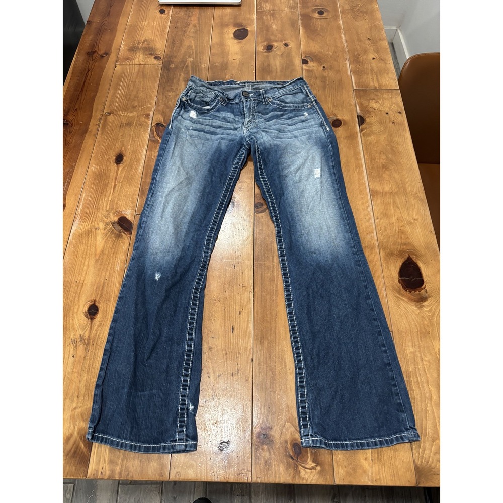 BKE Denim Carter Men's Jeans 30R Relaxed Bootcut Dark Wash Distressed